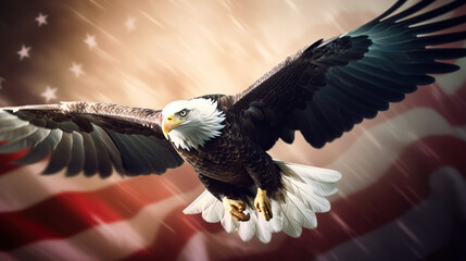 Naklejka premium american bald eagle with flag