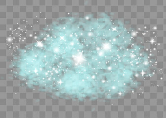 Transparency is created by fog or smoke. Cloud vector, snow storm. Shining stars through the snowy haze. starry sky. cold glow.