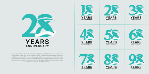 set of anniversary logo with blue number, swoosh and ribbon can be use for celebration
