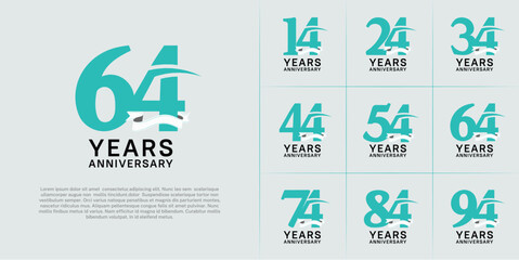 set of anniversary logo with blue number, swoosh and ribbon can be use for celebration