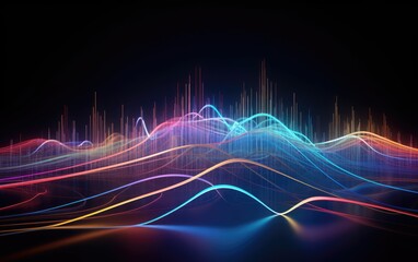 Concept of AI technology illustration neon light music waves.