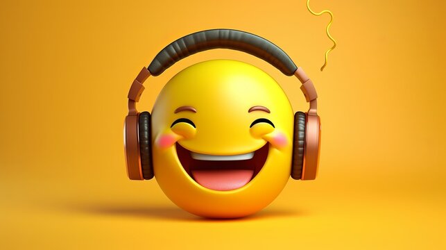 Smiley Listen Music emoji features a yellow face with eyes, wearing headphones and a wide, happy smile. It conveys the joy and enjoyment of listening to music. Generative AI