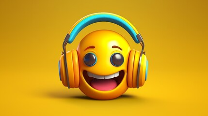 Smiley Listen Music emoji features a yellow face with eyes, wearing headphones and a wide, happy smile. It conveys the joy and enjoyment of listening to music. Generative AI