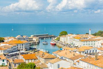 Fototapeta na wymiar Aerial view of the entrance of the port of Saint-Martin-de-Ré, France