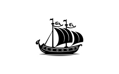 Viking boat shape isolated illustration with black and white style for template.