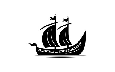 Viking boat shape isolated illustration with black and white style for template.