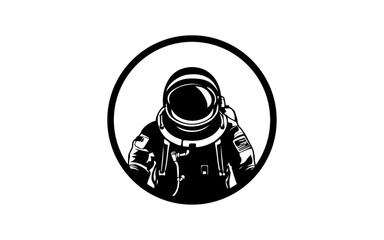 Astronaut with circle shape isolated illustration with black and white style for template.