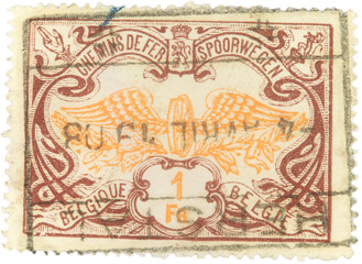 stamp briefmarke vintage retro alt old orange brown braun belgien belgique belgie wings flügel...