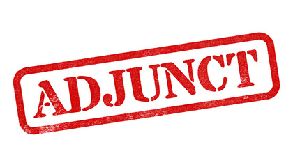 Adjunct red rubber stamp isolated on transparent background with distressed texture effect