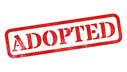 Adopted red rubber stamp isolated on transparent background with distressed texture effect