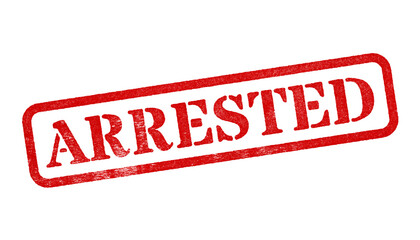 Arrested red rubber stamp isolated on transparent background with distressed texture effect