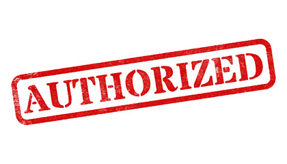 Authorized red rubber stamp isolated on transparent background with distressed texture effect