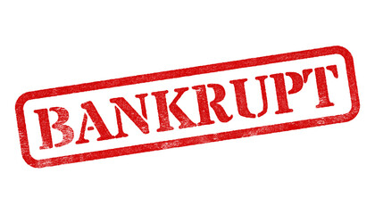 Bankrupt red rubber stamp isolated on transparent background with distressed texture effect