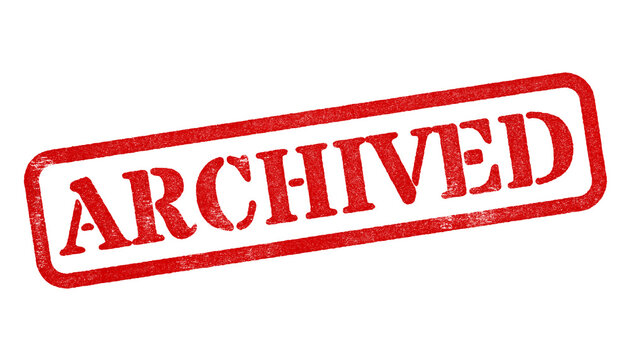 Archived red rubber stamp isolated on transparent background with distressed texture effect