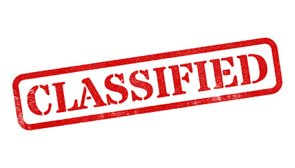 Classified red rubber stamp isolated on transparent background with distressed texture effect