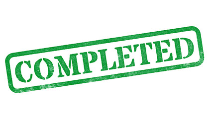 Completed green rubber stamp isolated on transparent background with distressed texture effect