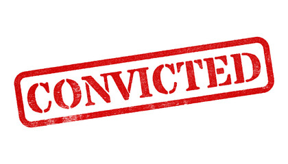 Convicted red rubber stamp isolated on transparent background with distressed texture effect