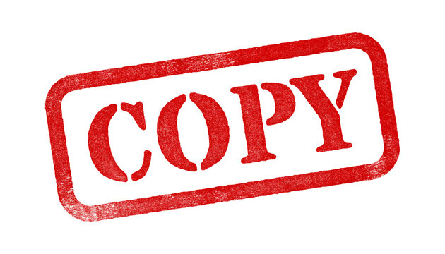 Copy red rubber stamp isolated on transparent background with distressed texture effect