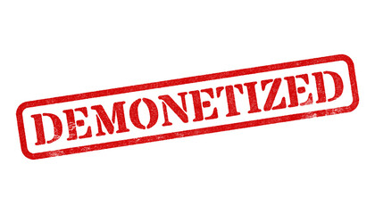 Demonetized red rubber stamp isolated on transparent background with distressed texture effect