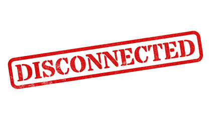 Disconnected red rubber stamp isolated on transparent background with distressed texture effect