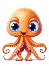 Obraz premium Cute baby Octopus in Cartoon Style on white background - generative AI