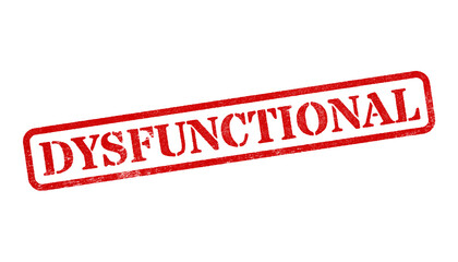 Dysfunctional red rubber stamp isolated on transparent background with distressed texture effect