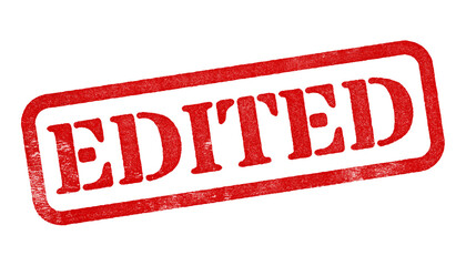 Edited red rubber stamp isolated on transparent background with distressed texture effect