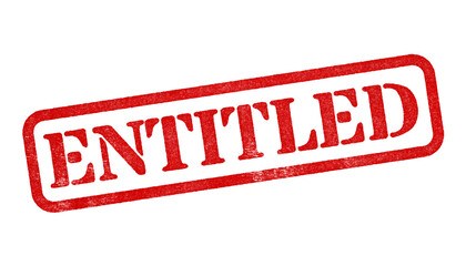 Entitled red rubber stamp isolated on transparent background with distressed texture effect