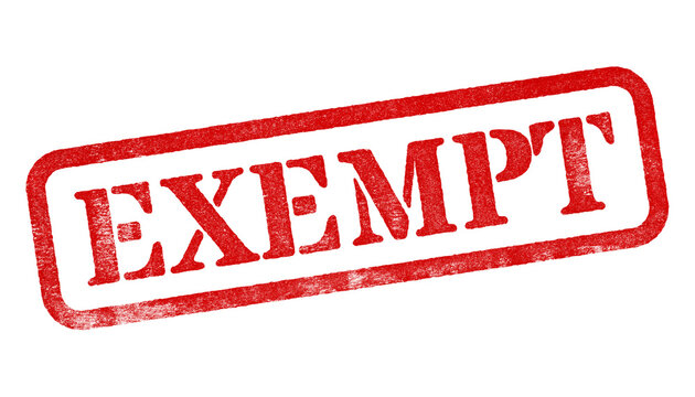 Exempt red rubber stamp isolated on transparent background with distressed texture effect