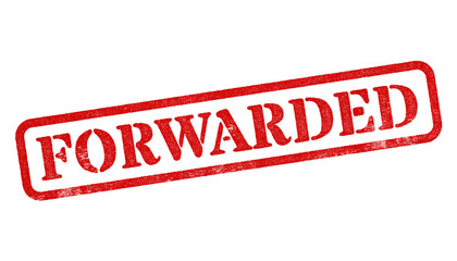 Forwarded red rubber stamp isolated on transparent background with distressed texture effect