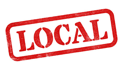 Local red rubber stamp isolated on transparent background with distressed texture effect