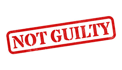 Not Guilty red rubber stamp isolated on transparent background with distressed texture effect