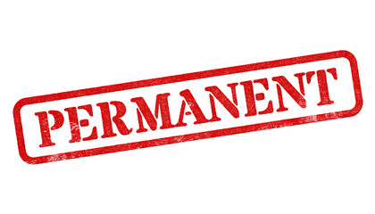 Permanent red rubber stamp isolated on transparent background with distressed texture effect