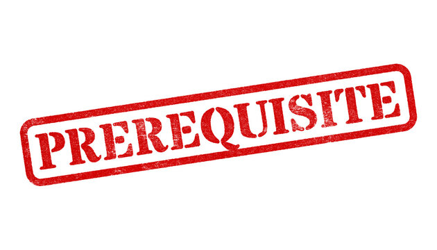 Prerequisite red rubber stamp isolated on transparent background with distressed texture effect