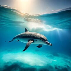 A dolphin swimming underwater created with generative AI