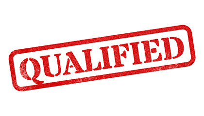 Qualified red rubber stamp isolated on transparent background with distressed texture effect