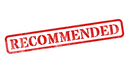 Recommended red rubber stamp isolated on transparent background with distressed texture effect