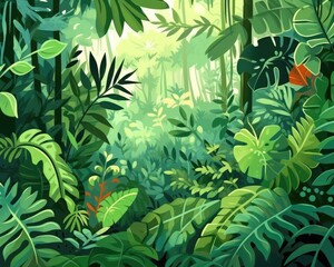 The tropical jungle has lush green foliage. (Illustration, Generative AI)