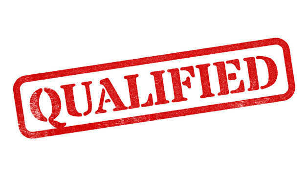 Qualified red rubber stamp isolated on transparent background with distressed texture effect