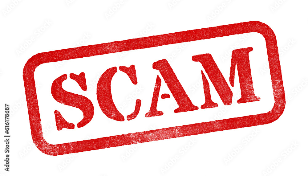 Canvas Prints scam red rubber stamp isolated on transparent background with distressed texture effect