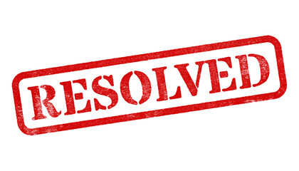 Resolved red rubber stamp isolated on transparent background with distressed texture effect