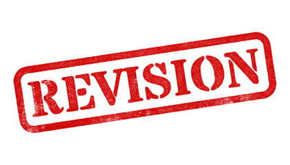 Revision red rubber stamp isolated on transparent background with distressed texture effect