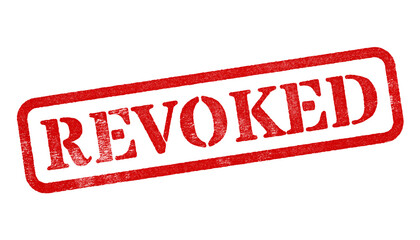 Revoked red rubber stamp isolated on transparent background with distressed texture effect