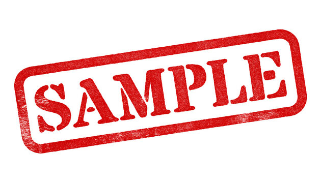 Sample red rubber stamp isolated on transparent background with distressed texture effect