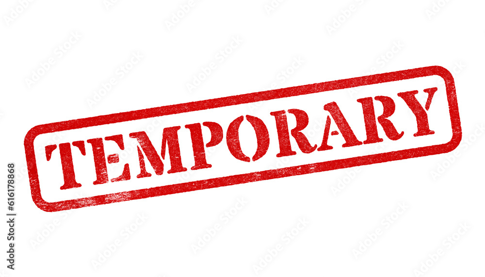 Wall mural temporary red rubber stamp isolated on transparent background with distressed texture effect