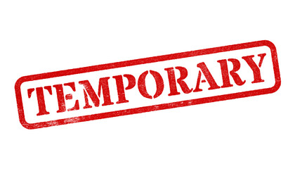 Fototapeta premium Temporary red rubber stamp isolated on transparent background with distressed texture effect