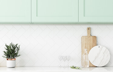 Mockup white wall interior kitchen room