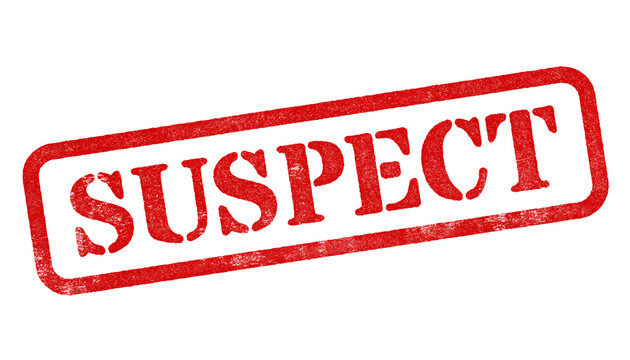 Suspect red rubber stamp isolated on transparent background with distressed texture effect