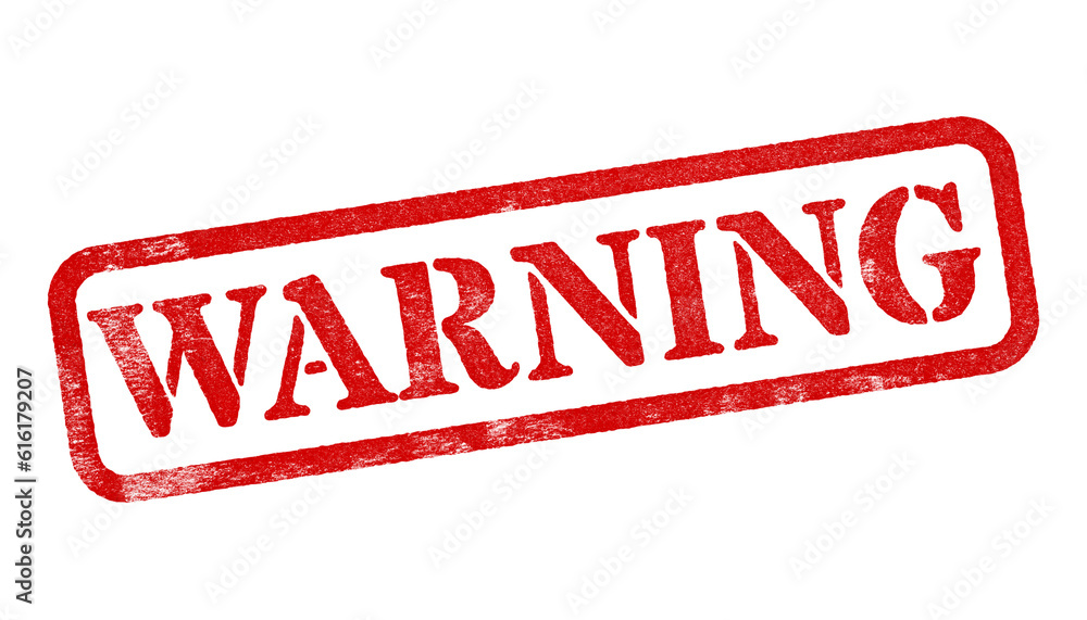 Wall mural warning red rubber stamp isolated on transparent background with distressed texture effect
