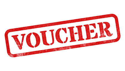 Voucher red rubber stamp isolated on transparent background with distressed texture effect